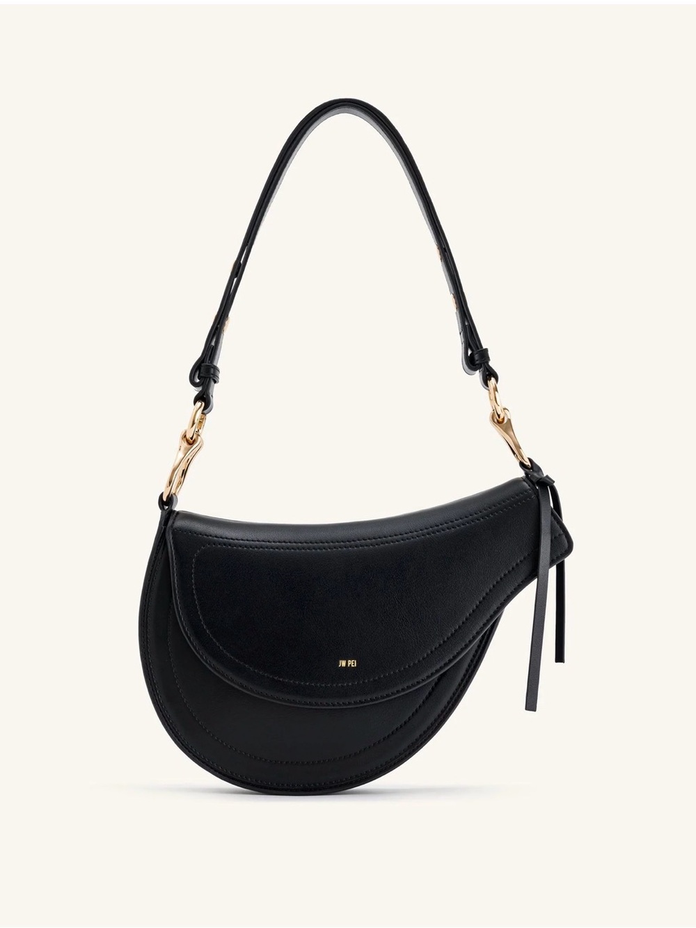 JW PEI Ashlie Crossbody Saddle Bag Black Vegan Leather Gold Hardware NWOT
